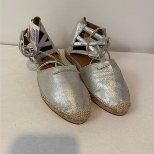 Silver Espadrille Lace-Up Flats
